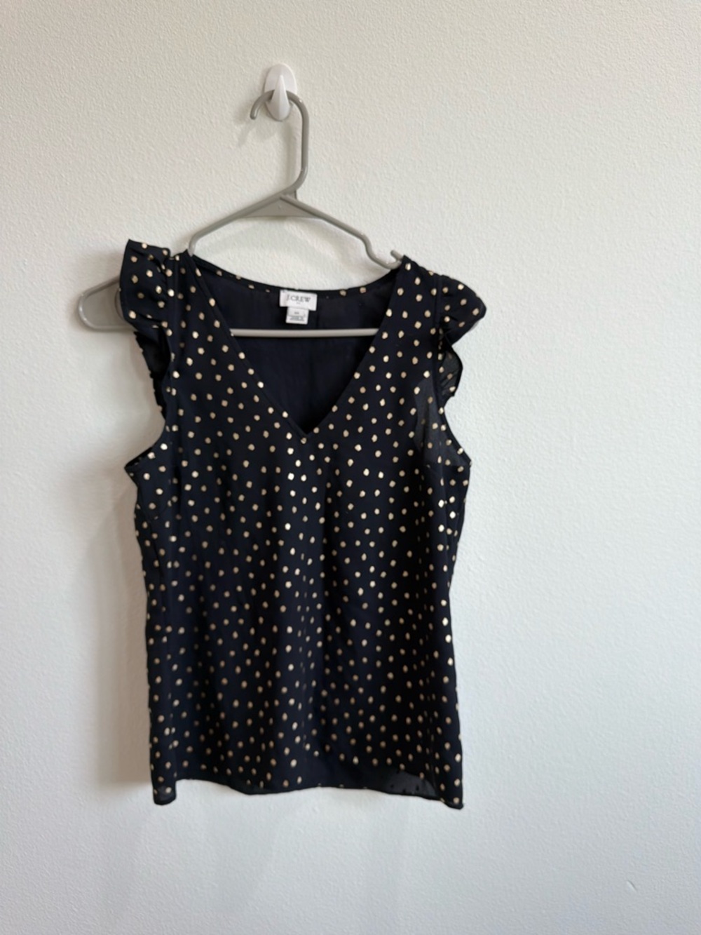 J. Crew Black Polka Dot V-Neck Ruffle Sleeve Camisole